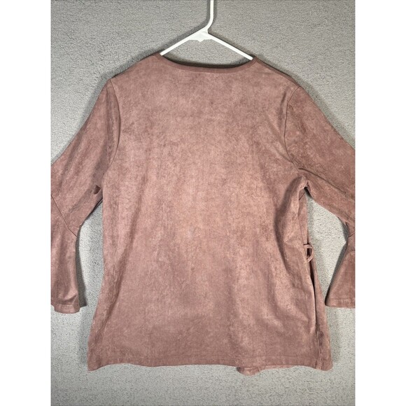Kut From The‎ Kloth Open Pullover Size L 3/4 Flutter Bell Sleeve Pink Faux Suede - Picture 8 of 11